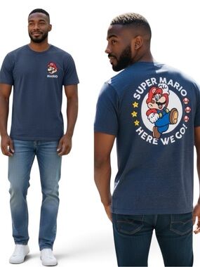 NWT Super Mario Mens Crew Neck Short Sleeve Regular Fit Big Tall Graphic T-Shirt